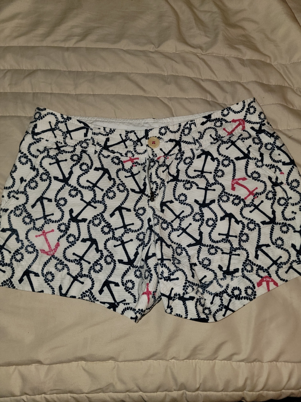 Lilly Pulitzer White Shorts with Navy Rope & Pink Anchor Print
